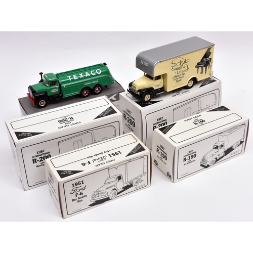 259 - 5 First Gear 1:34 1950's-60's American Trucks. 1951 Ford F6 Dry Goods Van, 'Theisen's. 2x 1957 Inter... 