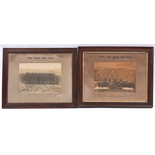 11 - 2 large sepia photographs entitled “N.C.O’s Lewes Company, Sussex R.G.A., December 1914” showing 15 ... 