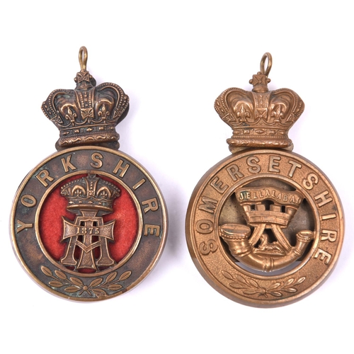 127 - Two Victorian three piece OR’s glengarry badges of the Somersetshire Light Infantry and the Yorkshir... 