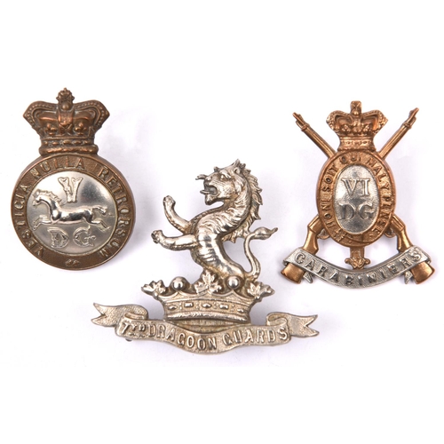 143 - 3 Victorian Cavalry cap badges:  Vic 5th Dragoon Gds, Vic 6th Dragoon Gds, and pre 1906 7th Dragoon ... 