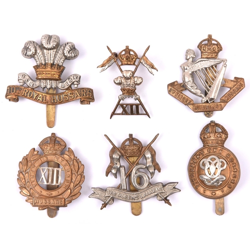 148 - 6 Cavalry cap badges:  7th Hussars, 8th Hussars, 10th Hussars, 12th Lancers, 13th Hussars, and 16th ... 