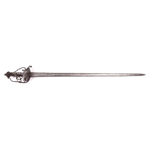 159 - An English Civil War period horseman’s sword,   straight double edged blade 32” with central wide fu... 