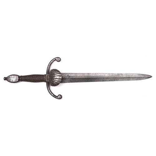 162 - A left hand dagger in the style of early 17th century,  tapered double edged blade 13½” of hollow gr... 