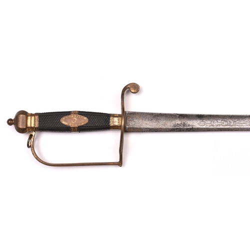 166 - A late 18th century officer’s spadroon of the Percy Tenantry, slightly curved single edged blade 28”... 