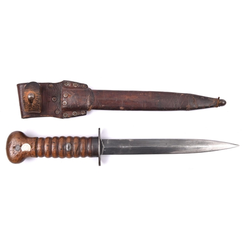 168 - A Dutch WWI pattern fighting knife, blade 8” with small crowned “Z” mark, with ribbed wooden hilt, i... 