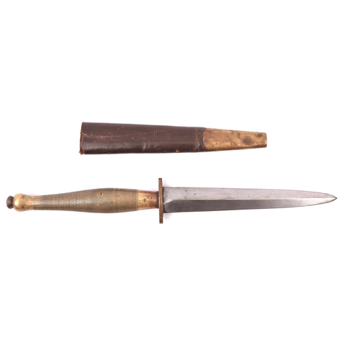 172 - A cut down second pattern FS fighting knife, blade 5¾”, with brass hilt and small brass (?) cross gu... 