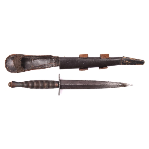 173 - A third pattern FS fighting knife, with darkened bronzed hilt, the cross guard stamped “William Rodg... 