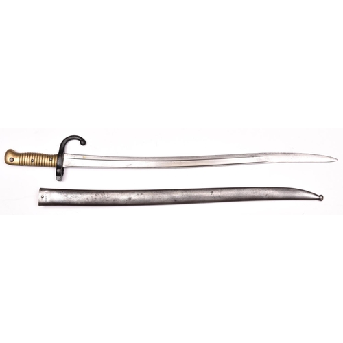 237 - A French 1866 Chassepot bayonet, dated St Etienne, 1873, in its steel scabbard, with matching serial... 