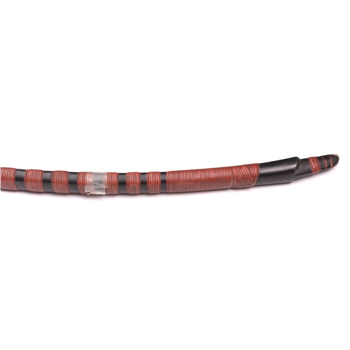 241 - A Japanese bow, Yumi,   86” overall (7’2”), covered with black lacquer with bands of red lacquer bin... 