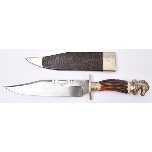 287 - A Bowie knife, broad clipped back blade 9¾” stamped with Wostenholm eagle, Rodgers star and cross, a... 