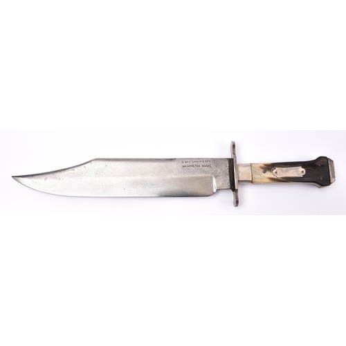 292 - A Bowie knife,  clipped back blade 10½” crudely marked “G. WOSTENHOLM & SON WASHINGTON WORKS”, the h... 