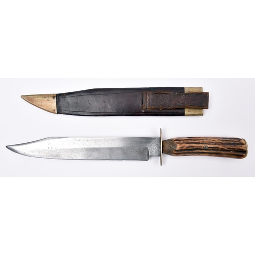 297 - A late Victorian Bowie knife by James Dixon & Sons, clipped back blade 9”, the ricasso marked “JAMES... 