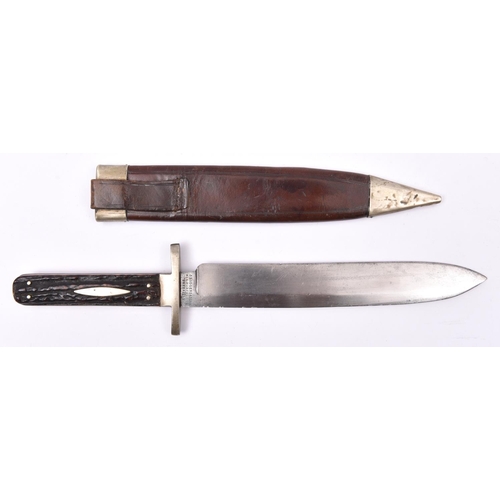 300 - A late Victorian Bowie knife by Joseph Rodgers,  single edged spear pointed blade 8¾”, the ricasso m... 