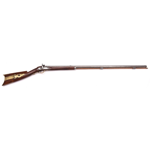 304 - An American .38” percussion Plains Rifle, c 1840,   52½” overall, heavy octagonal barrel 37½”, with ... 