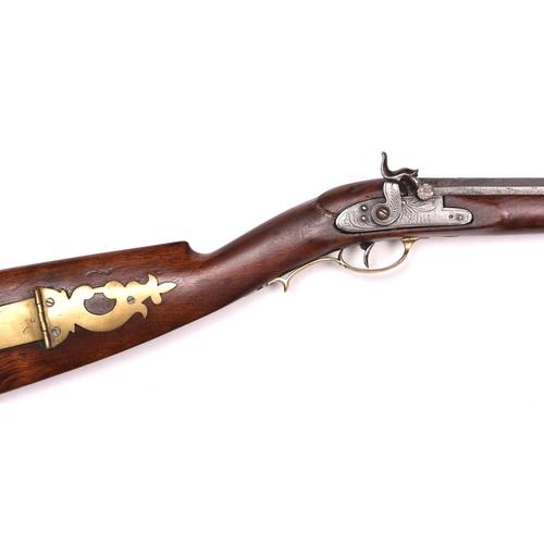 304 - An American .38” percussion Plains Rifle, c 1840,   52½” overall, heavy octagonal barrel 37½”, with ... 