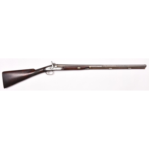 361 - An SB 14 bore percussion sporting gun,   44” overall, half octagonal 18th century Spanish barrel 28”... 