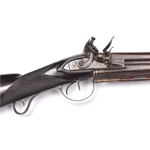 363 - An 18 bore double barrelled over and under flintlock sporting gun, by Tatham & Egg, c 1810,   48” ov... 