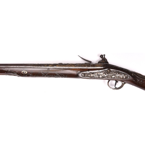 365 - A good silver mounted 14 bore flintlock sporting gun by Wilson, made for the Turkish market, c 1760,... 