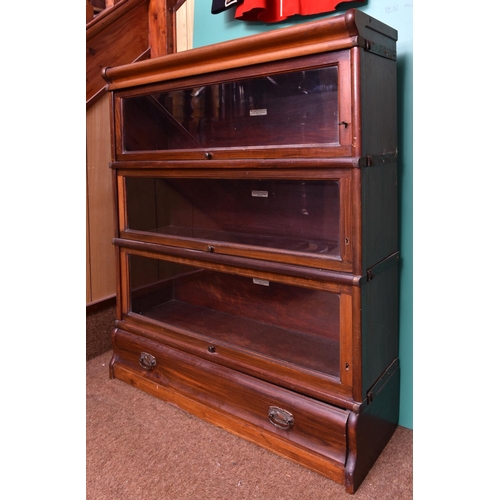 50 - A 3-section Globe Wernicke mahogany bookcase with drawer to base. Height 108cm x width 87cm. GC. £80... 