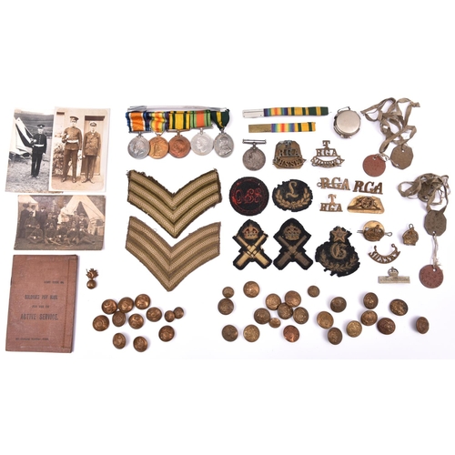 83 - Five: BWM, Victory, Territorial War Medal (374016 C.Q.M.Sjt T H Pyne, RA), Defence medal WWII, Terri... 