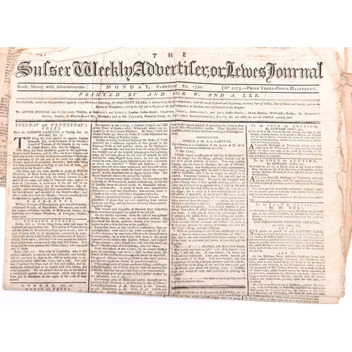 9 - 20+ 18th and 19th Century Newspapers. Including; The Sussex Weekly Advertiser from 1761, 1762, 1790,... 