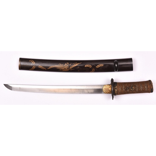 264 - A nicely mounted short wakizashi with o-suriage unsigned blade 31.4cms, some chips and edge nicks. S... 