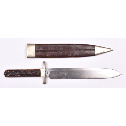 300 - A late Victorian Bowie knife by Joseph Rodgers,  single edged spear pointed blade 8¾”, the ricasso m... 