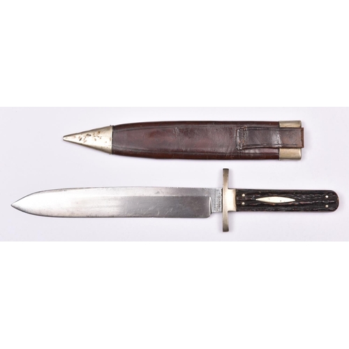 300 - A late Victorian Bowie knife by Joseph Rodgers,  single edged spear pointed blade 8¾”, the ricasso m... 