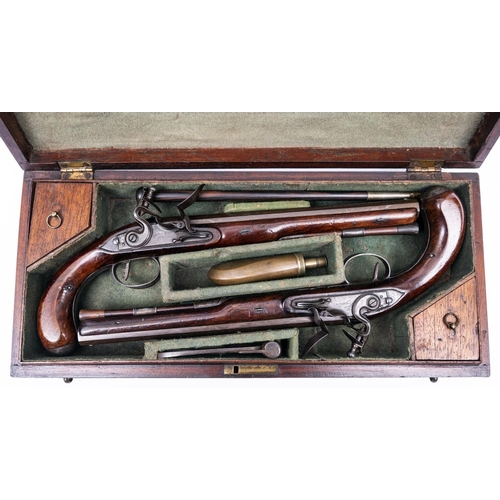 331 - A pair of 24 bore flintlock duelling pistols by Wogdon, c1780,   15” overall, sighted octagonal barr... 