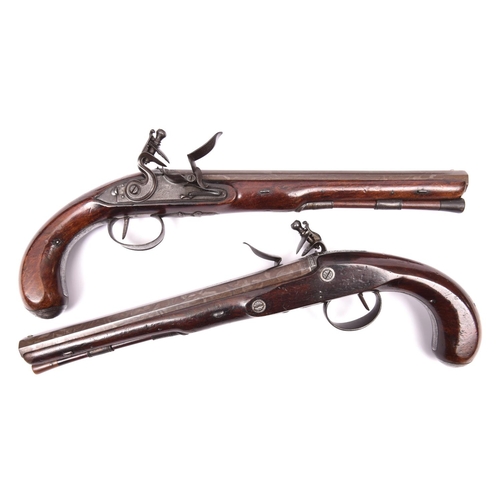 331 - A pair of 24 bore flintlock duelling pistols by Wogdon, c1780,   15” overall, sighted octagonal barr... 