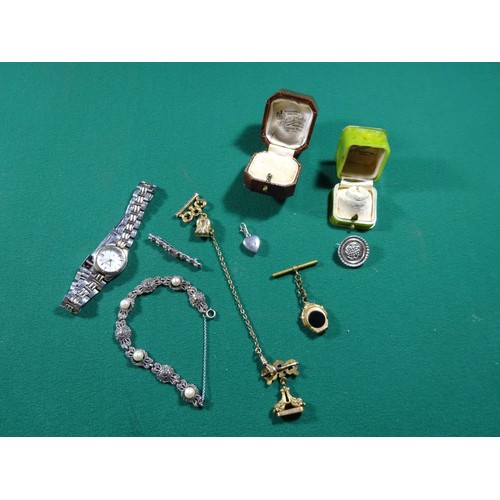 49 - A collection of costume jewellery, silver bangles, silver watch case, etc. 2x Mourning brooches. 8 c... 