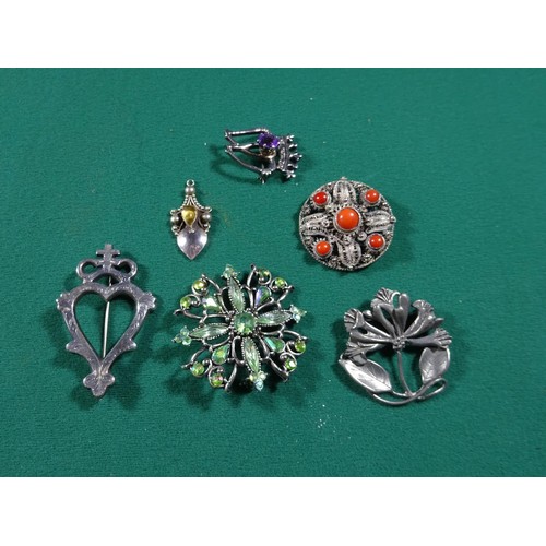 49 - A collection of costume jewellery, silver bangles, silver watch case, etc. 2x Mourning brooches. 8 c... 