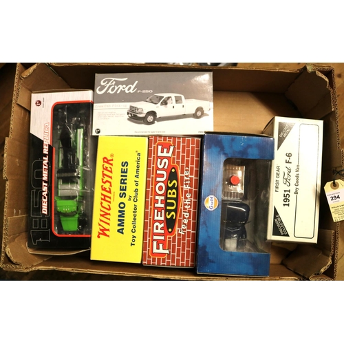 294 - 9 First Gear etc American Trucks etc, most 1/34 scale. 1955 Diamond T Tow Truck, Flying A. 1957 Inte... 