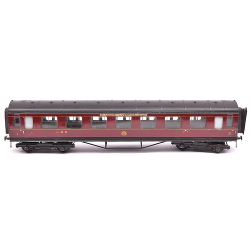 229 - An Exley O gauge K5 LMS corridor coach. Composite in maroon livery. With Exley label to base. QGC, s... 