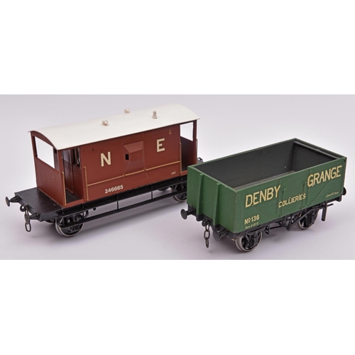 236 - 2x Gauge One kit built wagons. A NER Guard's van in brown and a private owners open wagon, Denby Gra... 