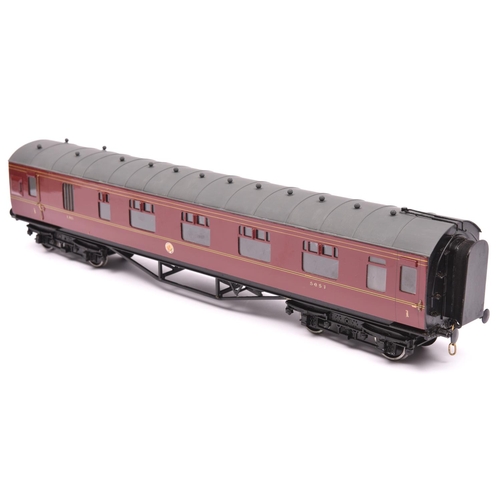 242 - A Gauge One Tenmille Products kit built LMS Brake First corridor coach, 5051, in lined maroon livery... 