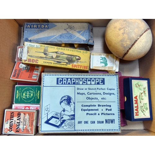 3 - Various items including a tray, ostrich egg and board games, etc. Glass topped tray in mahogany fram... 