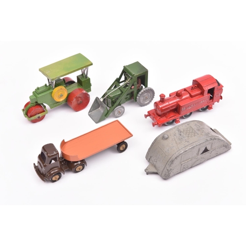 382 - 5 item by Benbros etc. A Benbros Tractor with cab, and shovel. In green with unpainted wheels and br... 