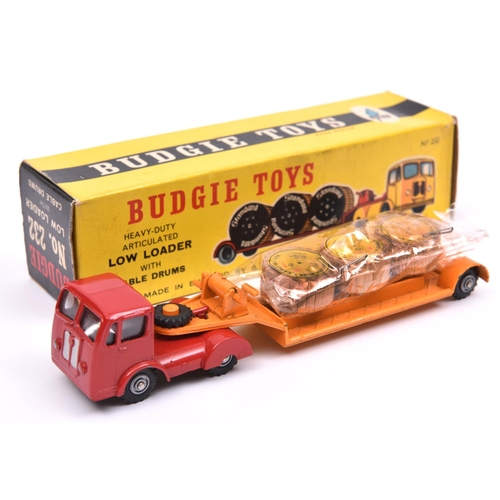 401 - Budgie Toys Heavy-Duty Articulated Low Loader with Cable Drums (232). Seddon Tractor unit in red, or... 