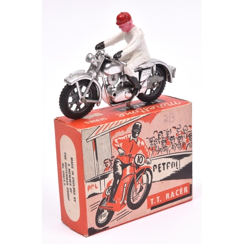 403 - Morestone Series T.T. Racer. Motorcycle in silver, complete with white plastic rider with red helmet... 