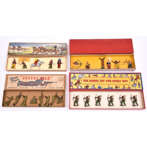 411 - 4 sets of Fighting Figures. SP Crown Range - N. American Indians, 5 figures. B and T The Model Toy F... 