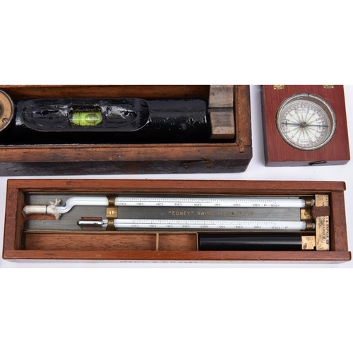 7 - 9x early 20th Century Scientific measuring instruments. Including; a Cased Clinometer. 3x cased spir... 