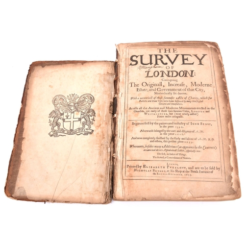 76 - The Survey of London by John Stow, pub. Elizabeth Purslow 1633. With the remains of detached covers,... 