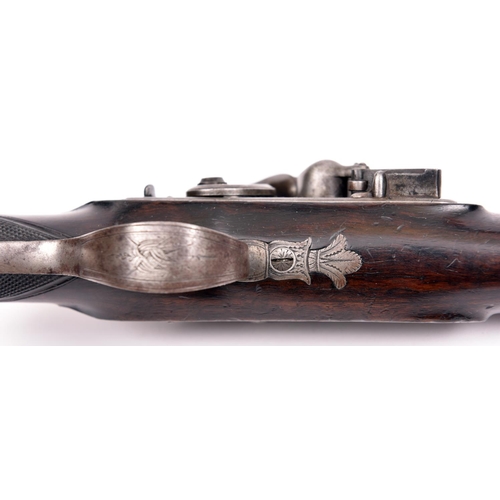 322 - A 16 bore flintlock duelling pistol by Bennett & Lacy, c 1800,   16” overall, sighted octagonal barr... 