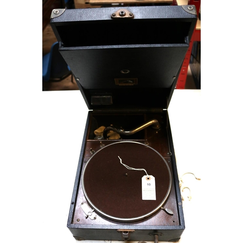 10 - A portable Gramophone player. HMV player with spare needles and a small number of 78s including 2x b... 