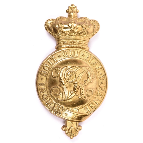 182 - 13th Hussars bit boss, with VR cypher and Guelphic crown, VGC (converted from martingale badge)  £30... 