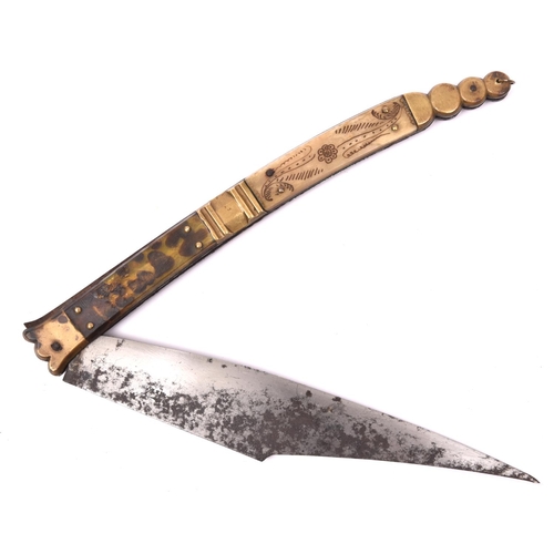 217 - A Spanish 19th century folding knife navaja, broad blade 8¼