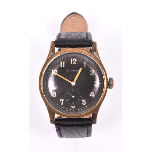 32 - DH marked Helvetia wristwatch. Serial D6594H. Plated case with brushed finish, heavy wear to plating... 