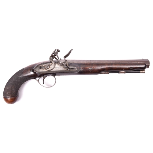 322 - A 16 bore flintlock duelling pistol by Bennett & Lacy, c 1800,   16” overall, sighted octagonal barr... 