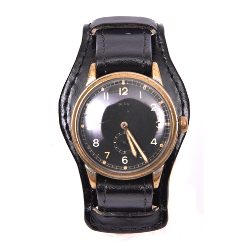 34 - Berg wristwatch. Plated case, brushed finish, considerable wear to plating, 35mm without crown. Fixe... 